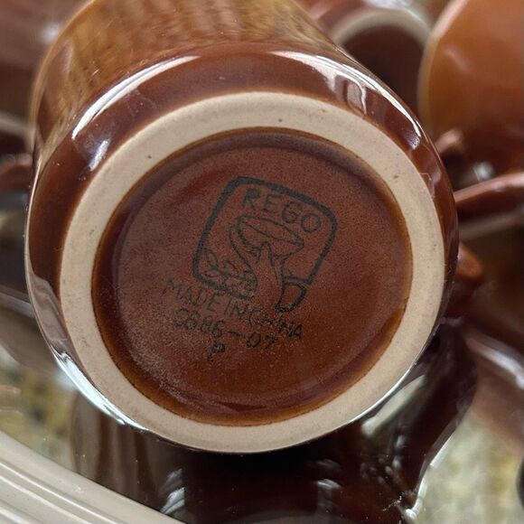 Set Of 9 Vintage REGO Coffee Mugs Brown & White Diner Classic 1½ C - Picture 2 of 9